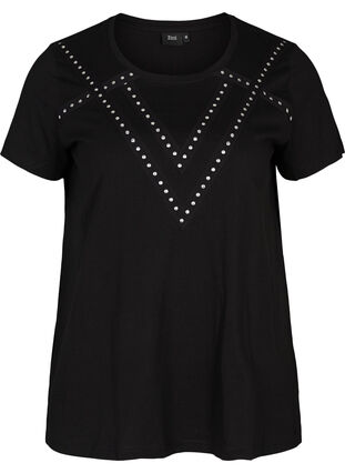 Cotton T-shirt with studs, Black, Packshot image number 0
