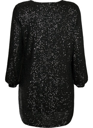 Short sequin dress with long sleeves, Black, Packshot image number 1