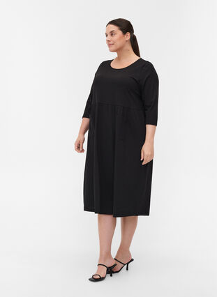 Midi dress in organic cotton with pockets, Black, Model image number 2