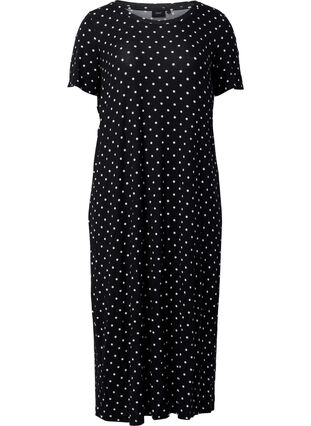 Viscose midi dress with short sleeves, Black Dot, Packshot image number 0