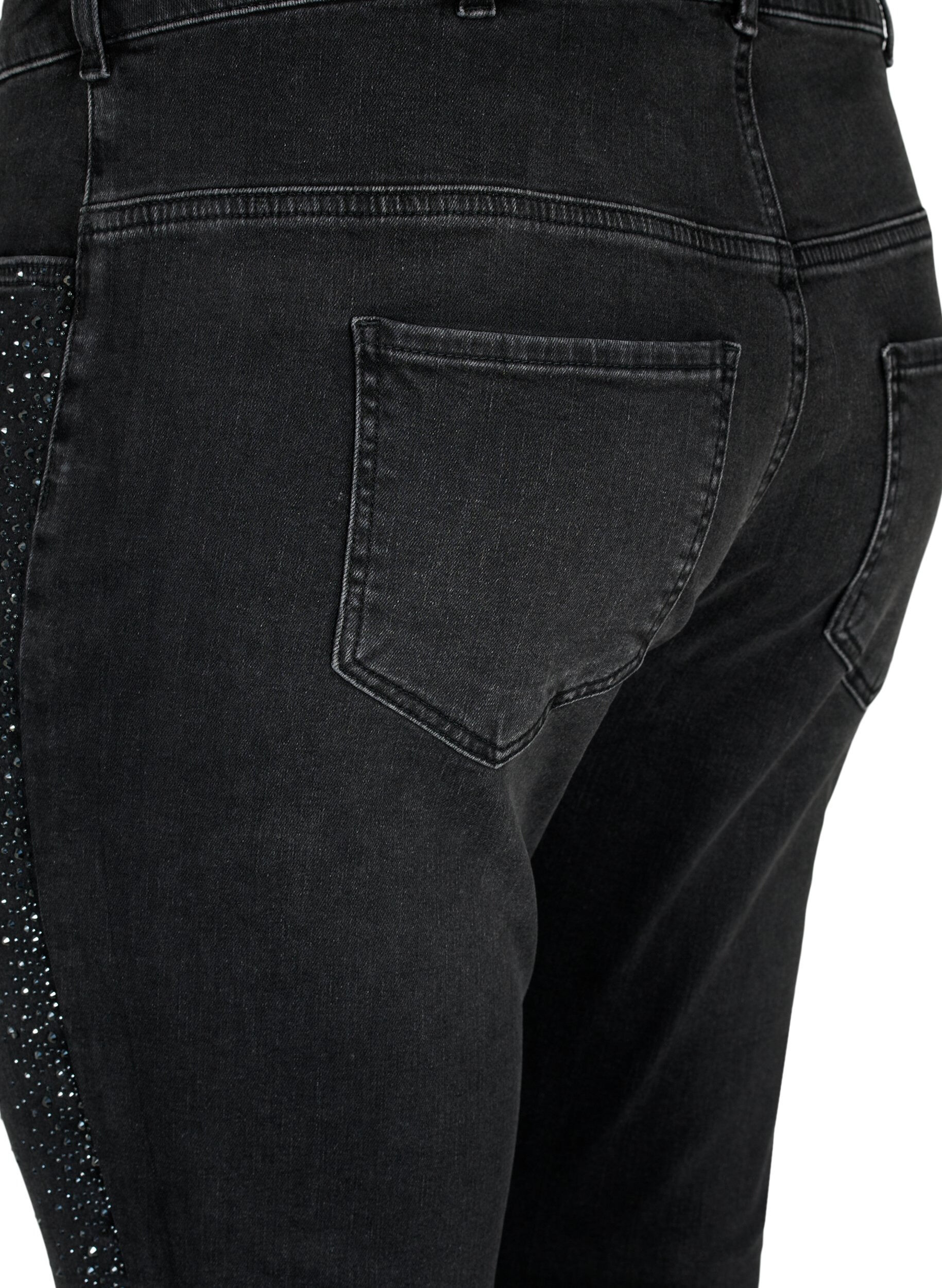 Zizzifashion High-waisted Amy jeans with rhinestones, Grey Denim, Packshot image number 3