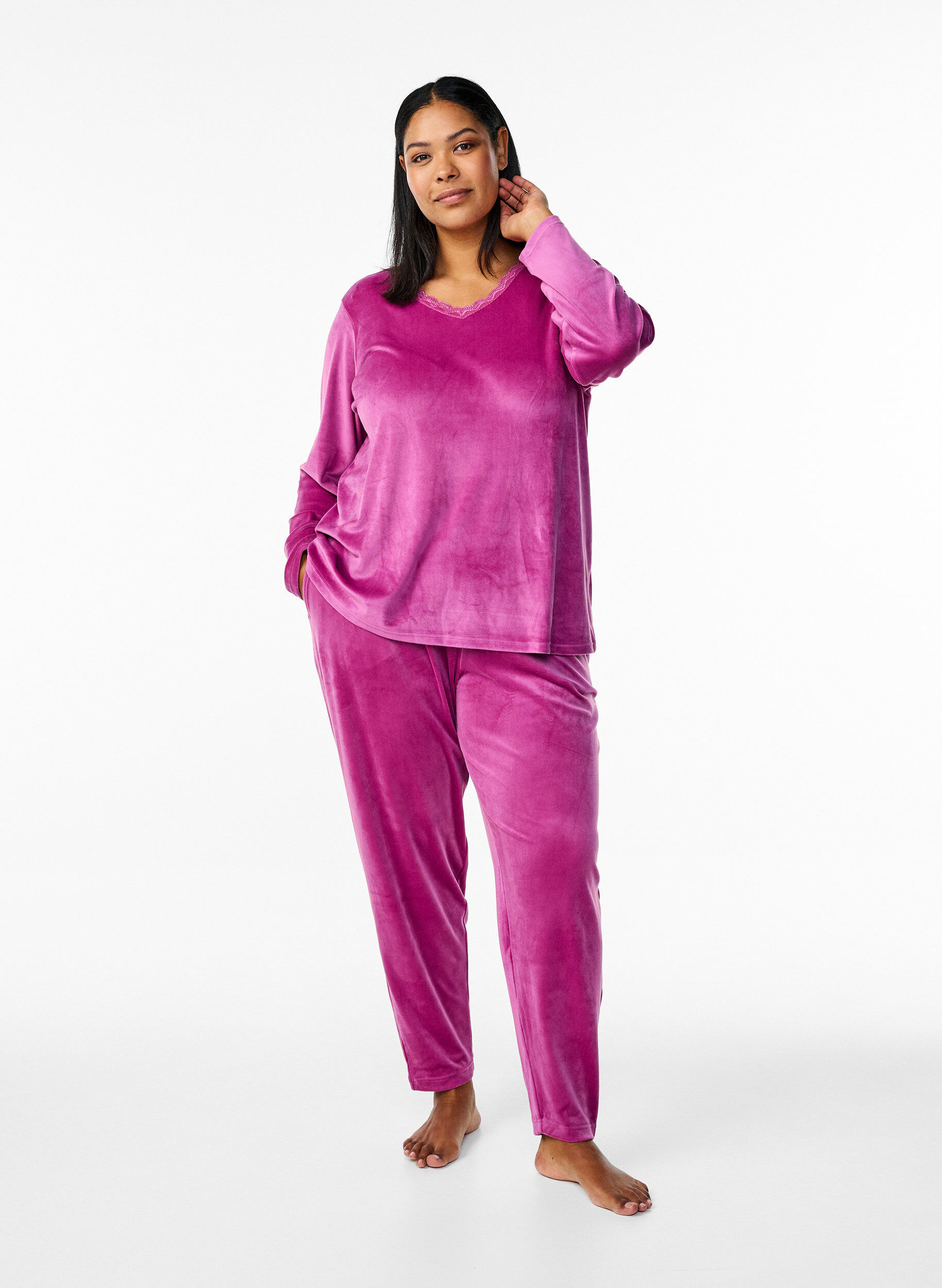 Zizzifashion Velour trousers with pockets, Boysenberry, Model image number 0