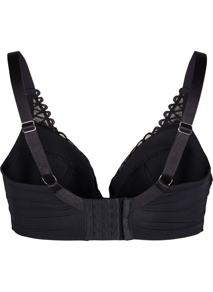 Padded bra with underwire and lace details, Black, Packshot image number 1