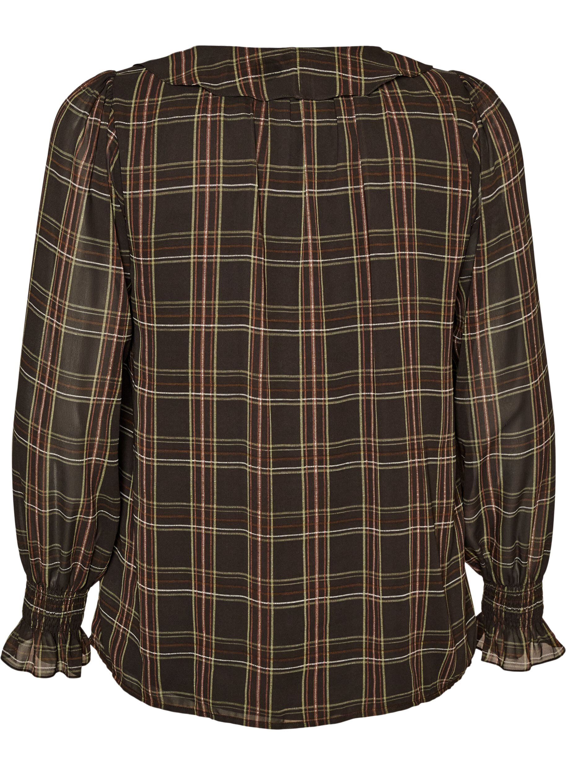 ZizzifashionBlouse with check and ruffle details, Green, Packshot image number 1