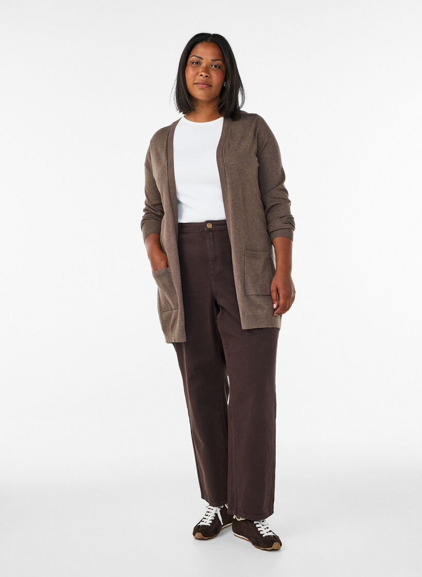 Long knitted cardigan in a viscose blend, Brown, Model image number 1