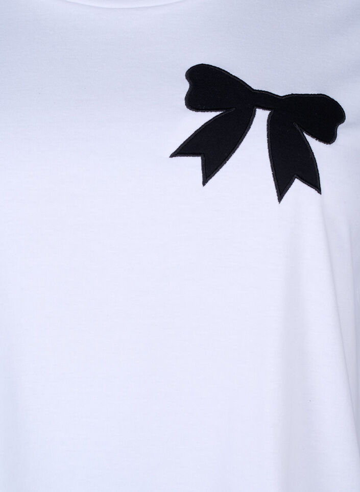Cotton T-shirt with bow tie, Bright Wh. W. Black , Packshot image number 2