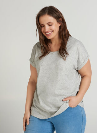 Marled cotton t-shirt, Light Grey Melange, Model image number 0