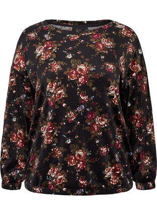 Floral, long sleeve velour blouse, Flower AOP, Packshot image number 0
