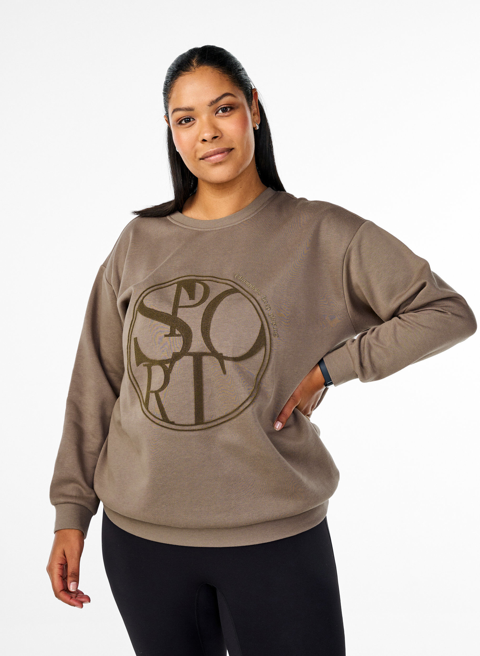Zizzifashion Sweatshirt with a motif, Walnut, Model image number 0