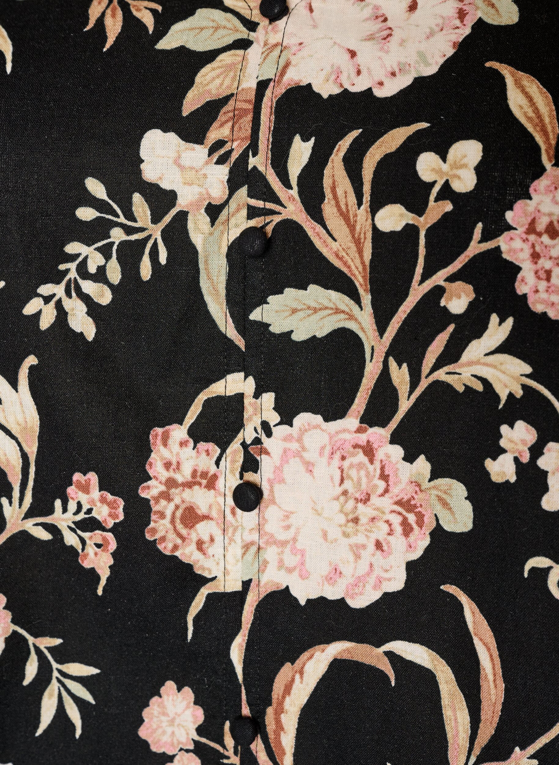 ZizzifashionFloral blouse in linen and viscose with long sleeves, Black, Packshot image number 2