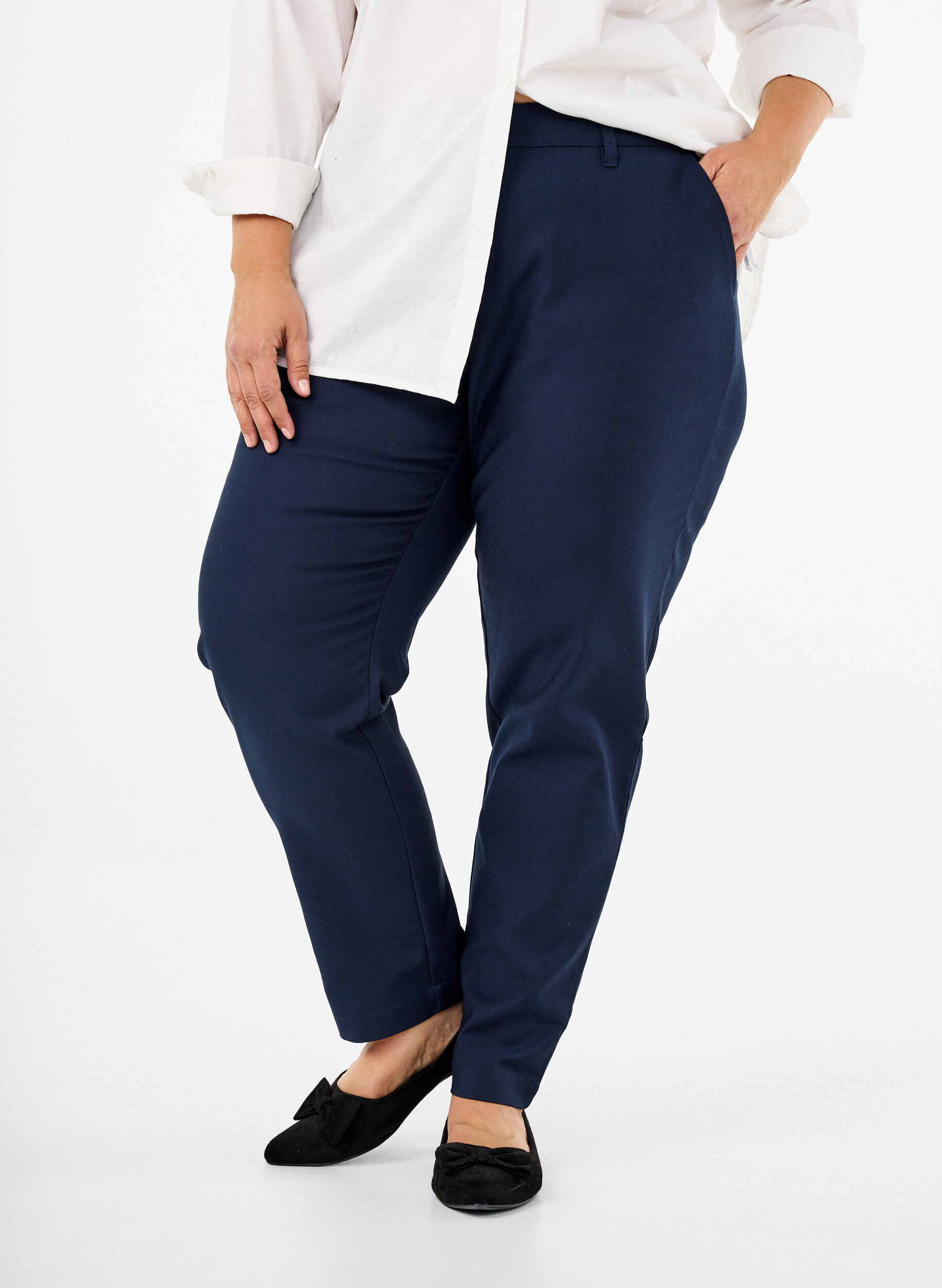 Zizzifashion High-waisted trousers with straight legs, Blue, Model image number 2