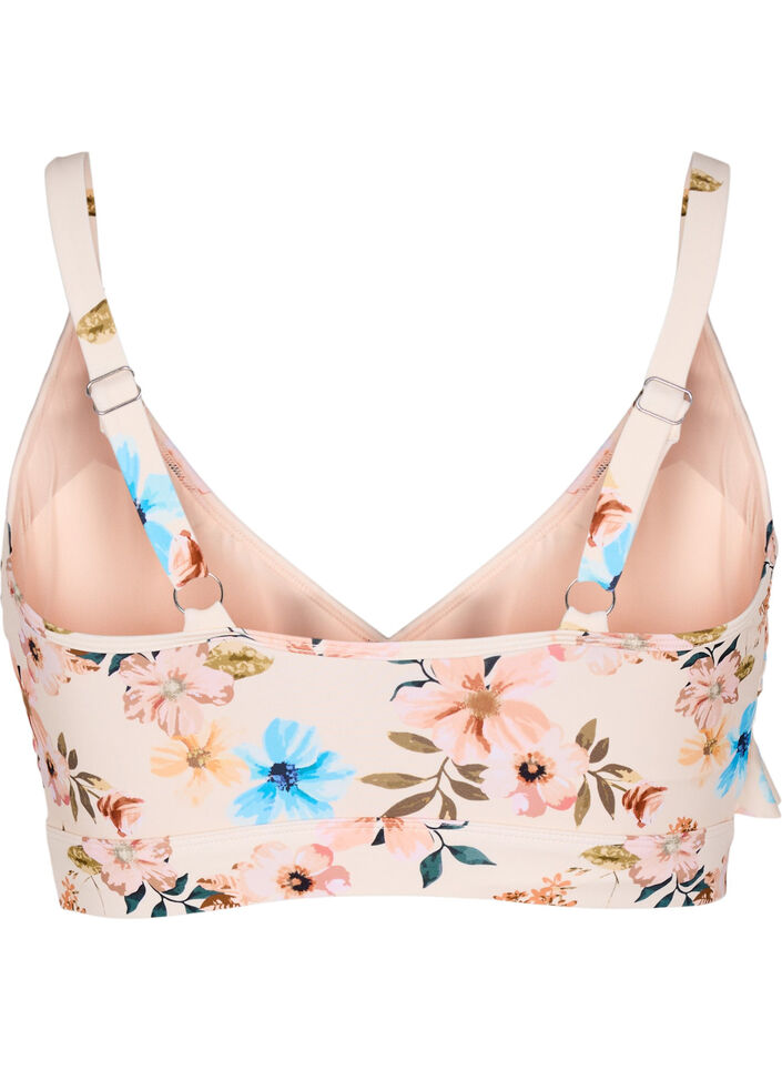 Bikini top with print and ruffle details, Beige, Packshot image number 1
