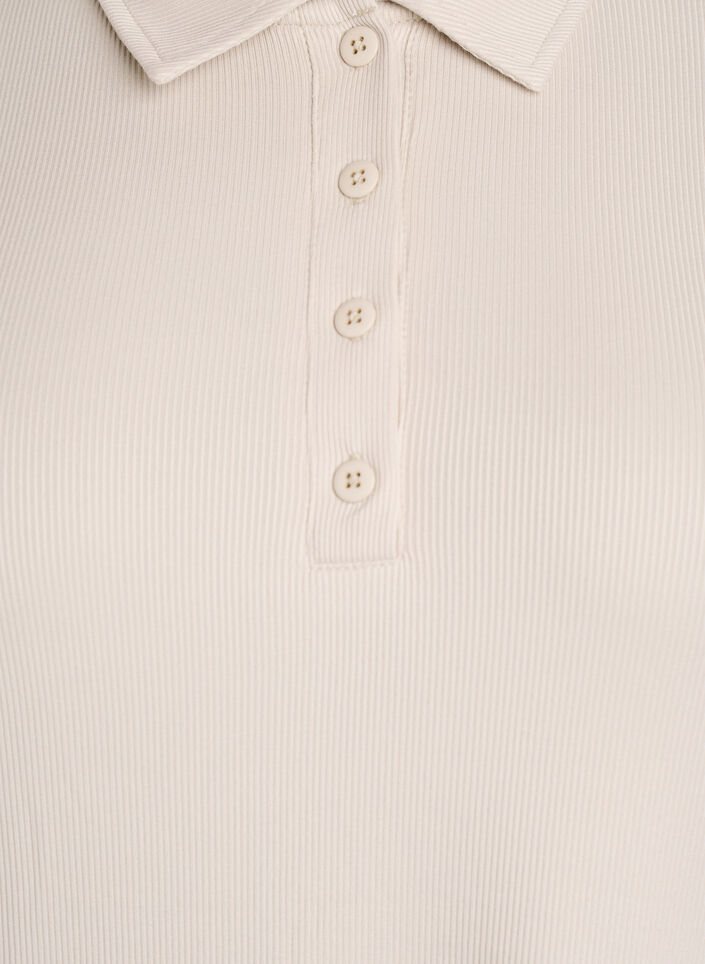 Polo shirt in soft rib with long sleeves, Beige, Packshot image number 2