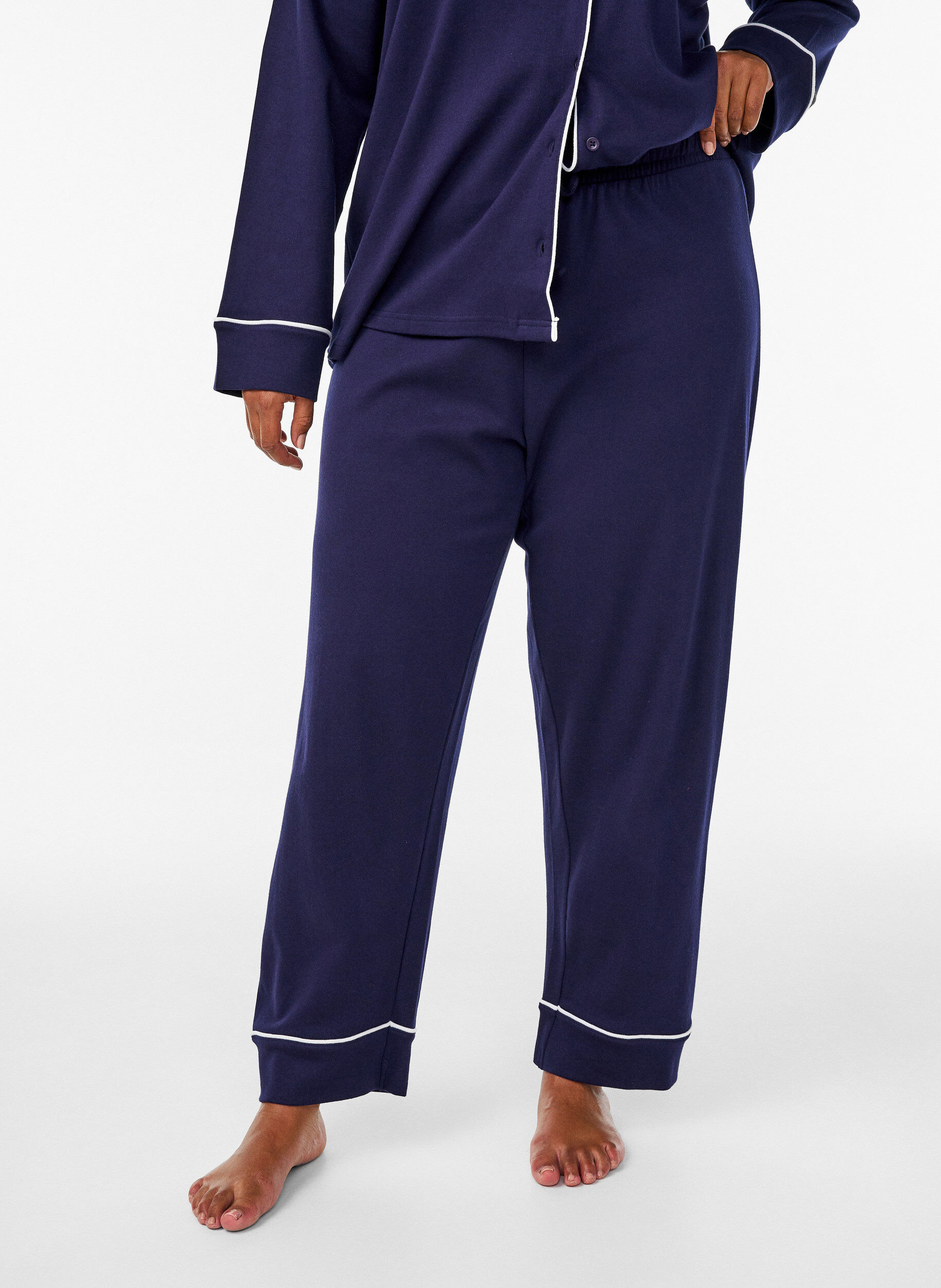 Zizzifashion Cotton pyjama trousers with high waist, Blue, Model image number 2