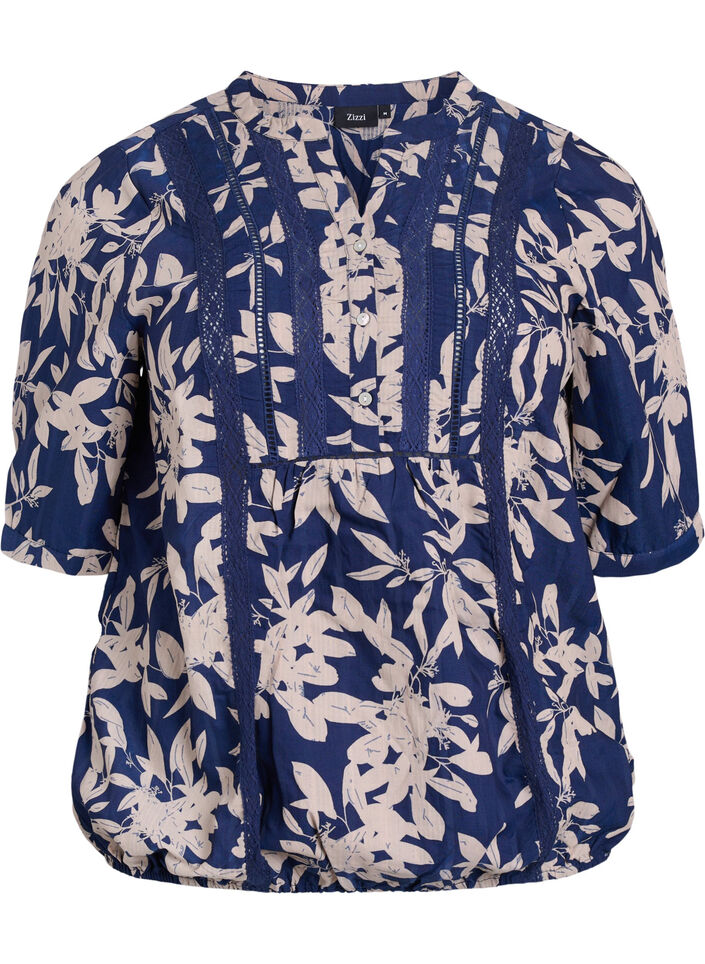 Blouse with print and 1/2 sleeves, Blue, Packshot image number 0