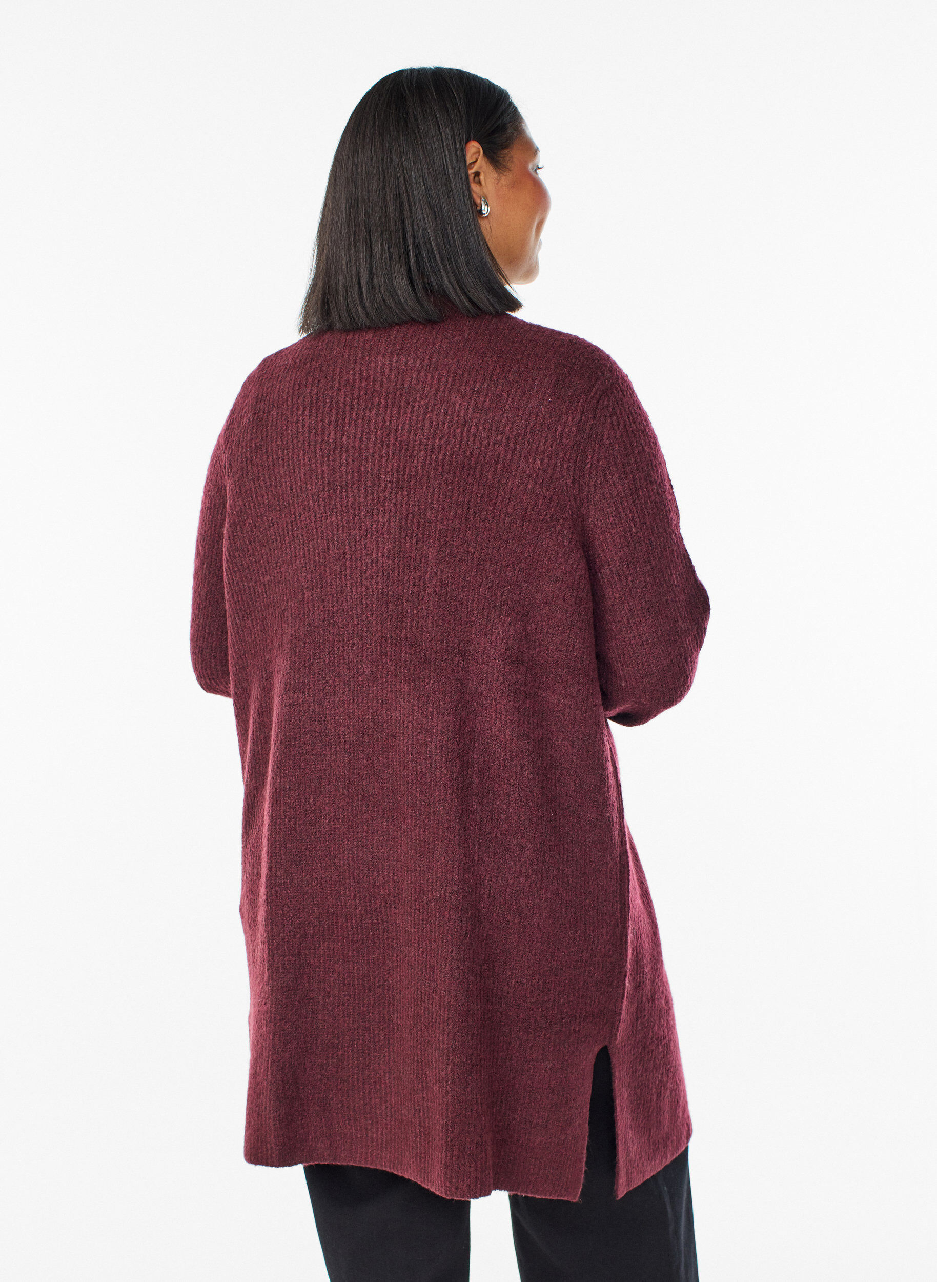 Zizzifashion Long ribbed cardigan with an open front, Red, Model image number 2