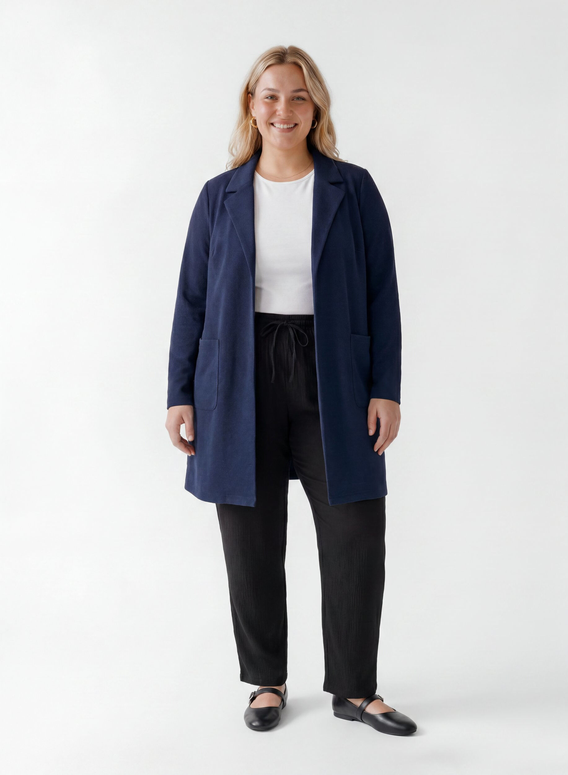 ZizzifashionLong blazer with pockets, Blue, Model image number 1
