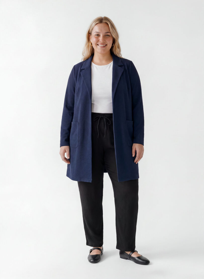 Long blazer with pockets, Blue, Model image number 1
