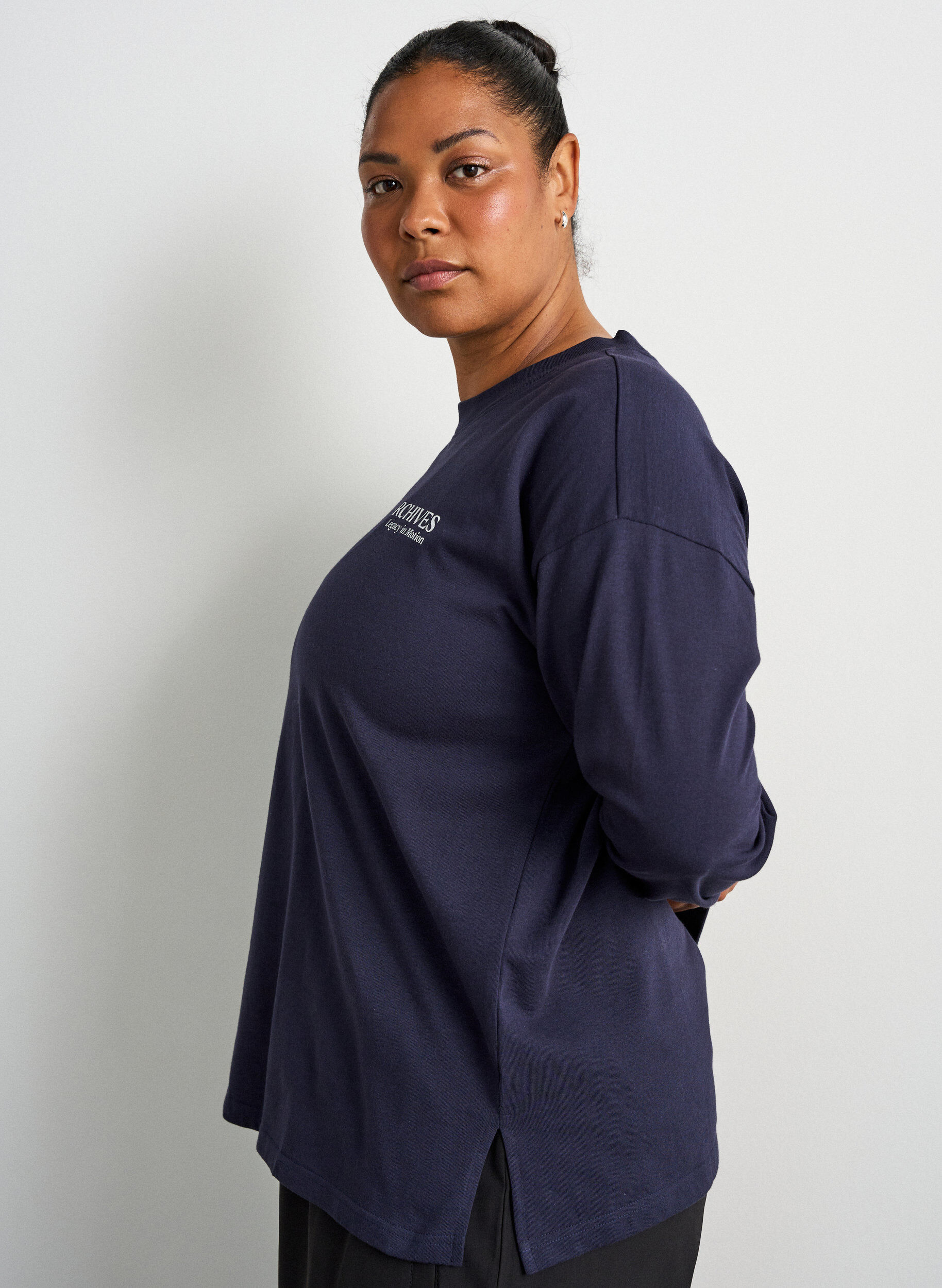 ZizzifashionLong-sleeved jersey blouse with text print, Blue, Model image number 3
