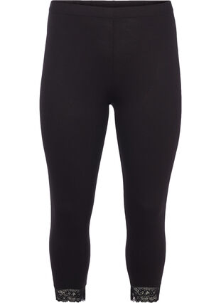3/4 leggings with a lace trim, Black, Packshot image number 0
