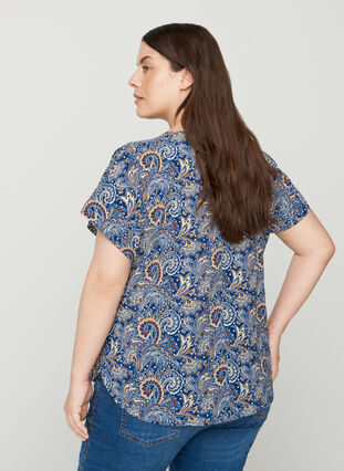 Blouse with short sleeves, Dark Blue Paisley, Model image number 1