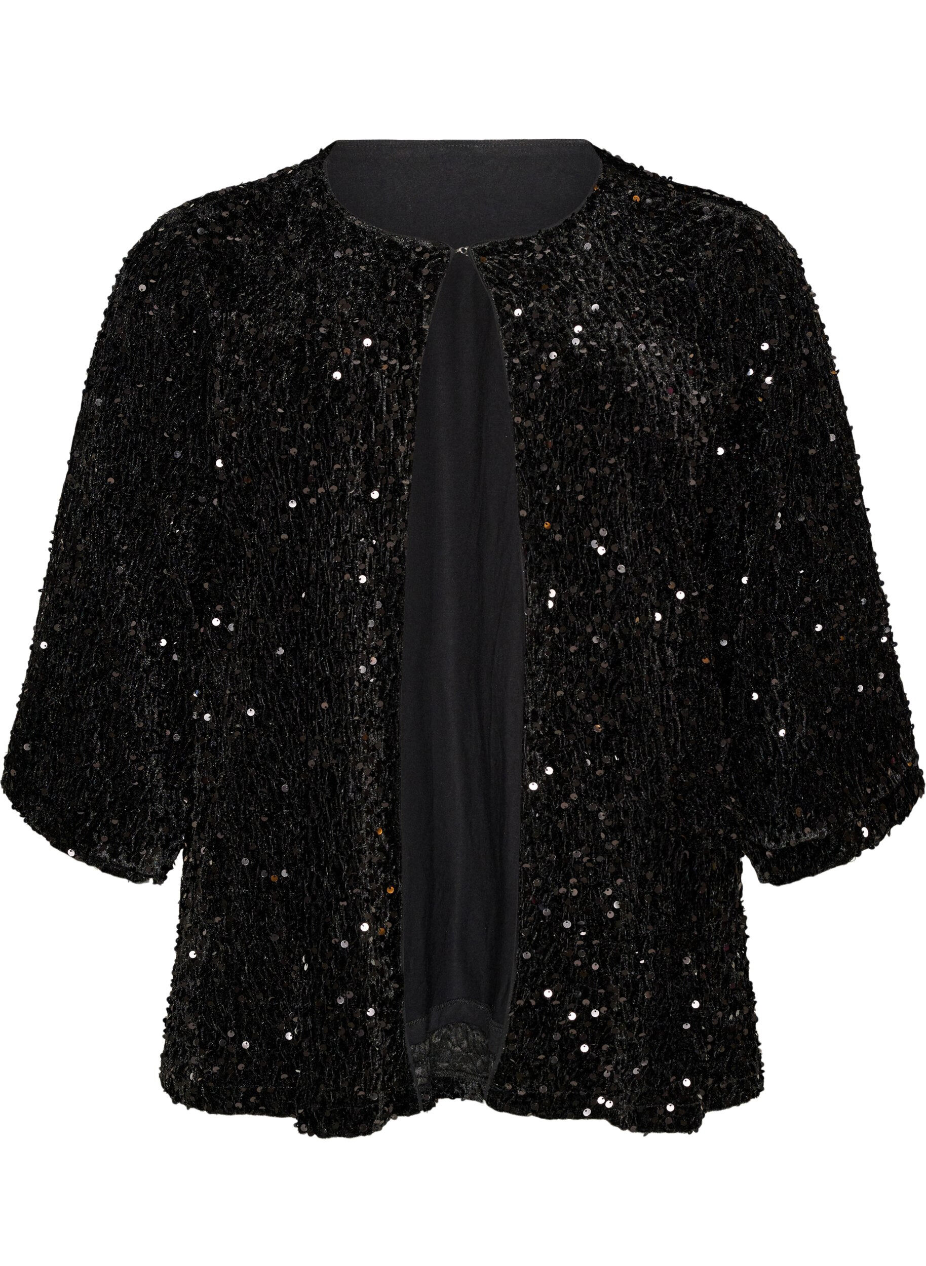 ZizzifashionCardigan with sequins and 3/4 sleeves, Black, Packshot image number 0