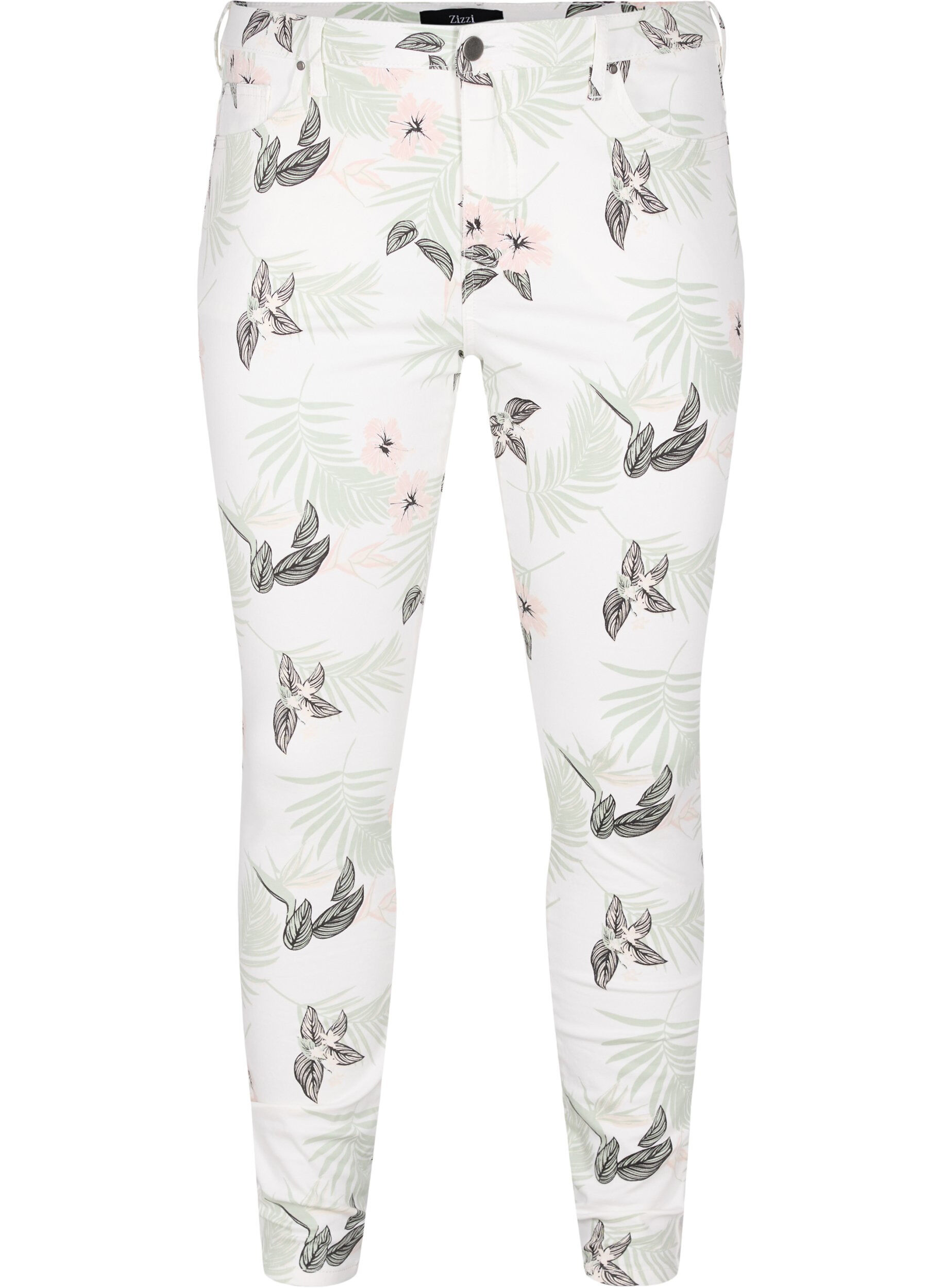 Zizzifashion High waisted Amy jeans with floral print, White Flower AOP L78, Packshot image number 0
