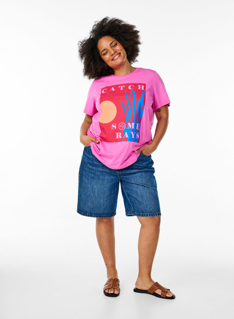 T-shirt with a graphic summer motif, Pink, Model image number 1