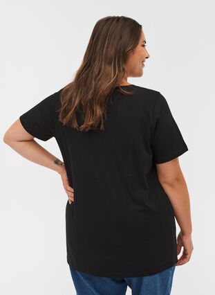 Organic cotton T-shirt with print detail, Black, Model image number 1