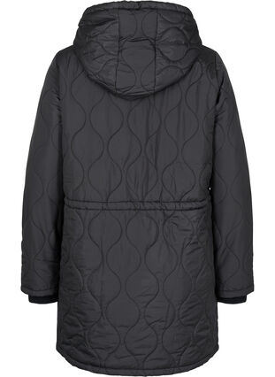 Quilted thermal jacket with fleece lining and detachable hood, Black, Packshot image number 1