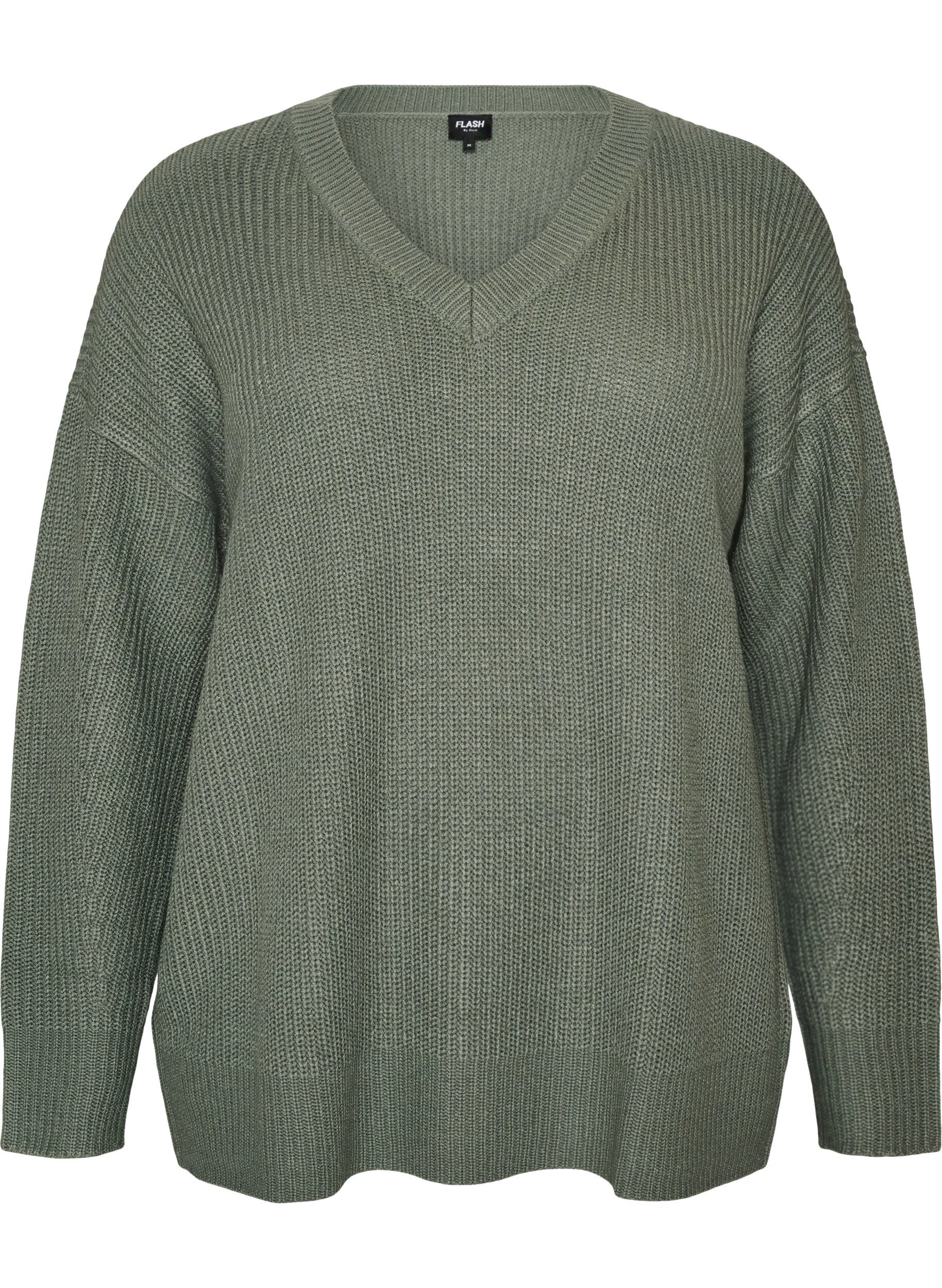 Long rib-knit blouse with a V-neck
