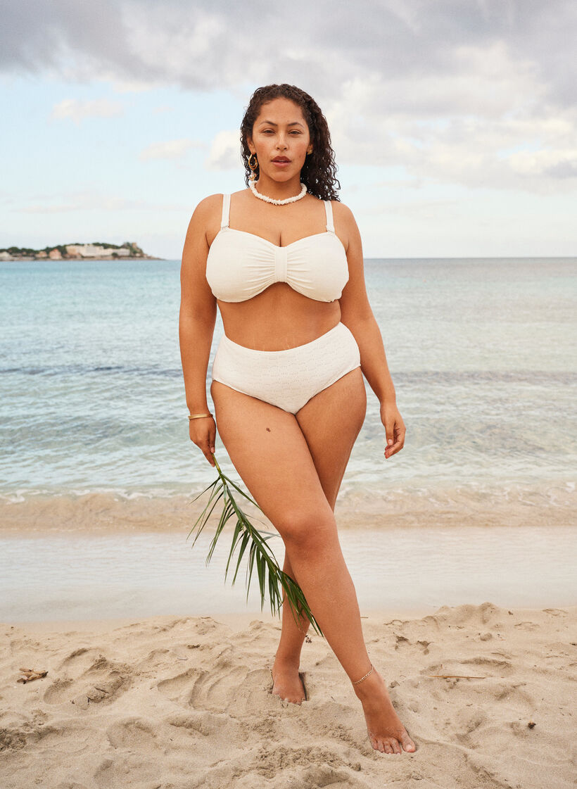 Bikini bottoms with a textured pattern and regular waist, White, Image image number 0