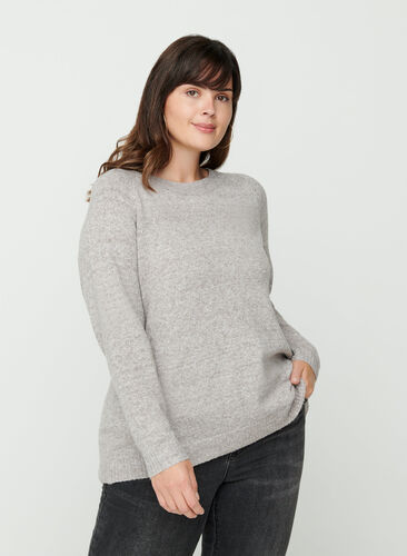 Round neck knitted top, Iron Mel, Model image number 0