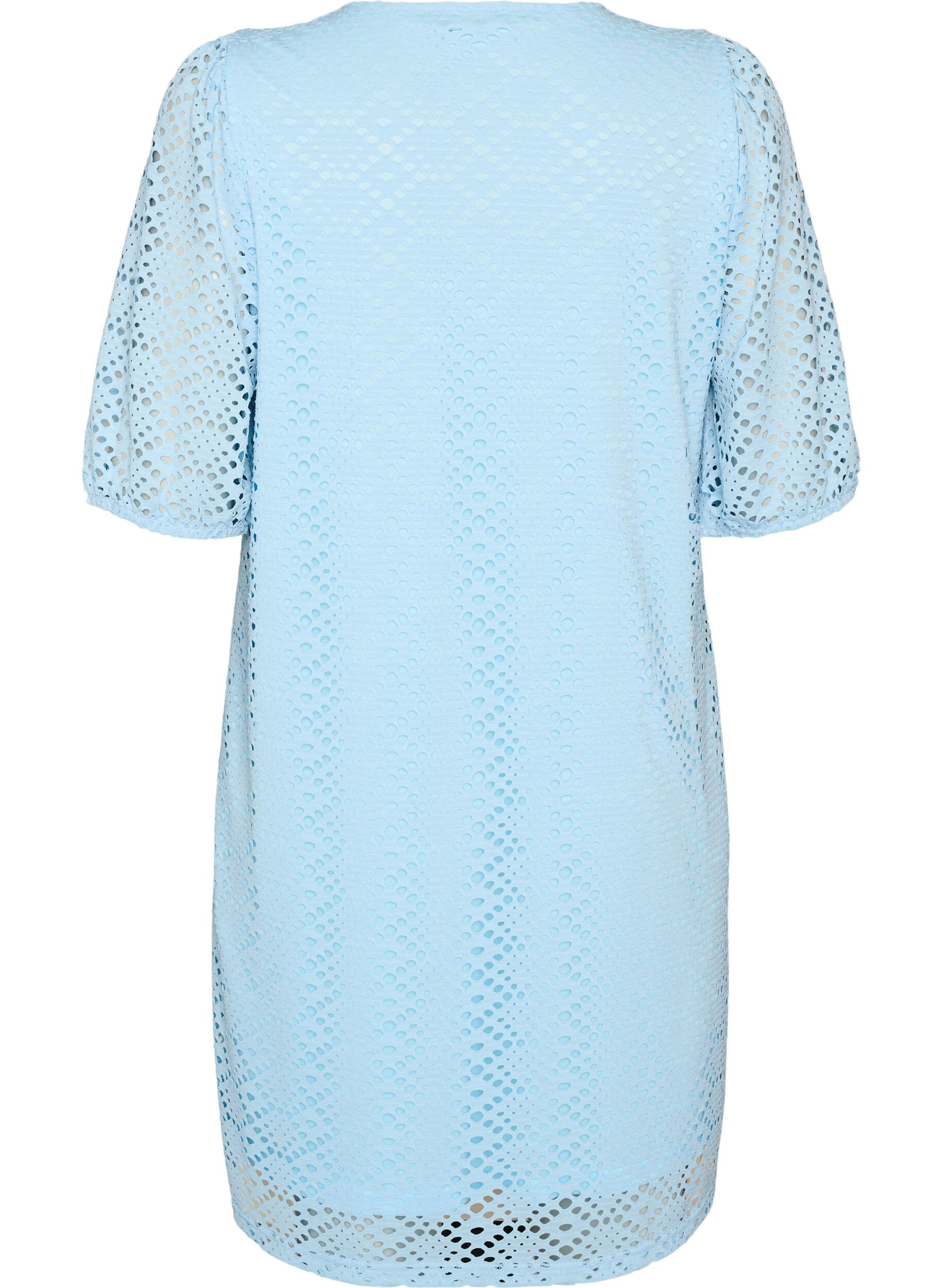 Zizzifashion Knee-length dress with eyelet pattern and short sleeves, Light Blue, Packshot image number 1