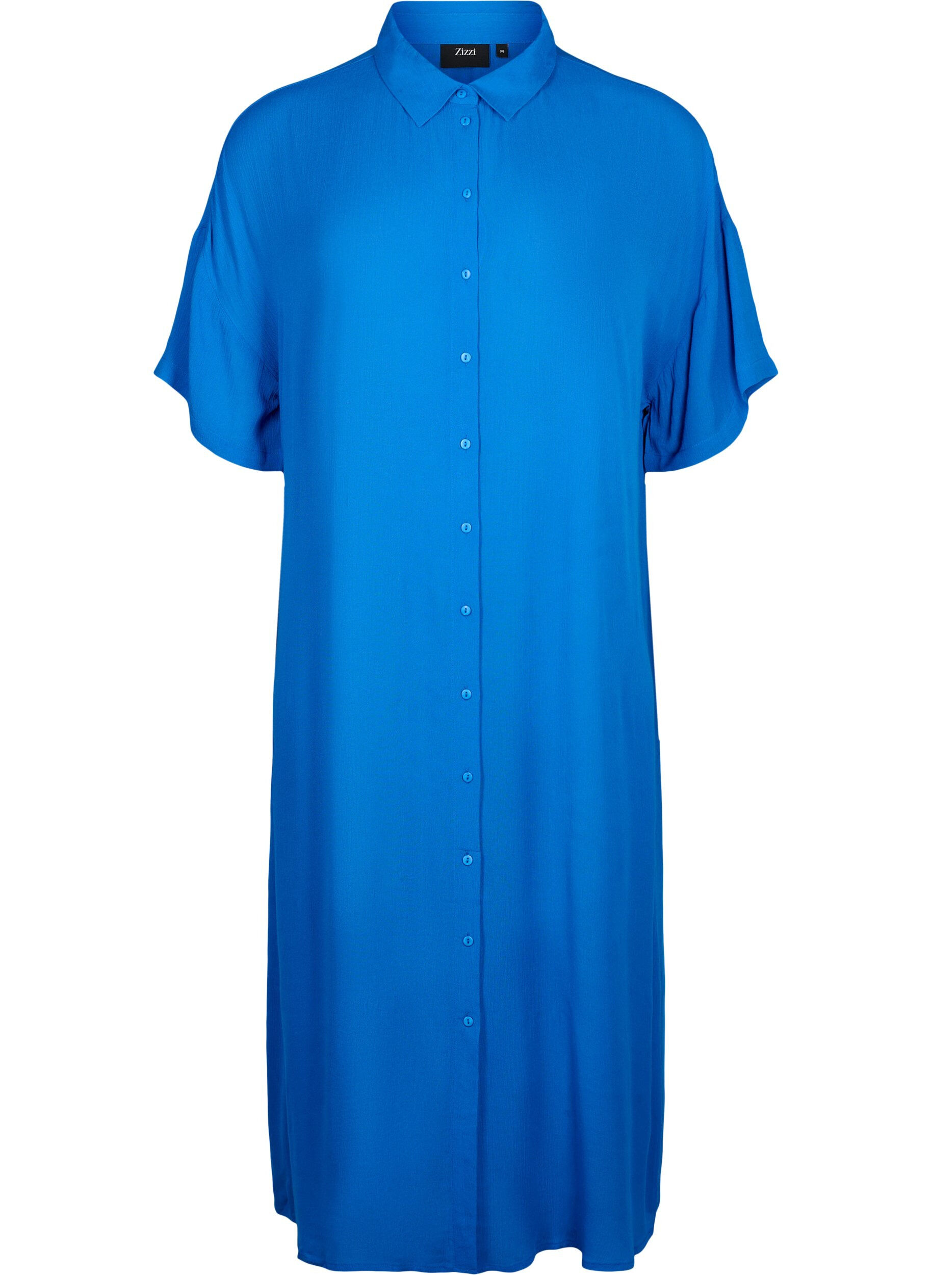 Zizzifashion Viscose shirt dress with short sleeves, Victoria blue, Packshot image number 0