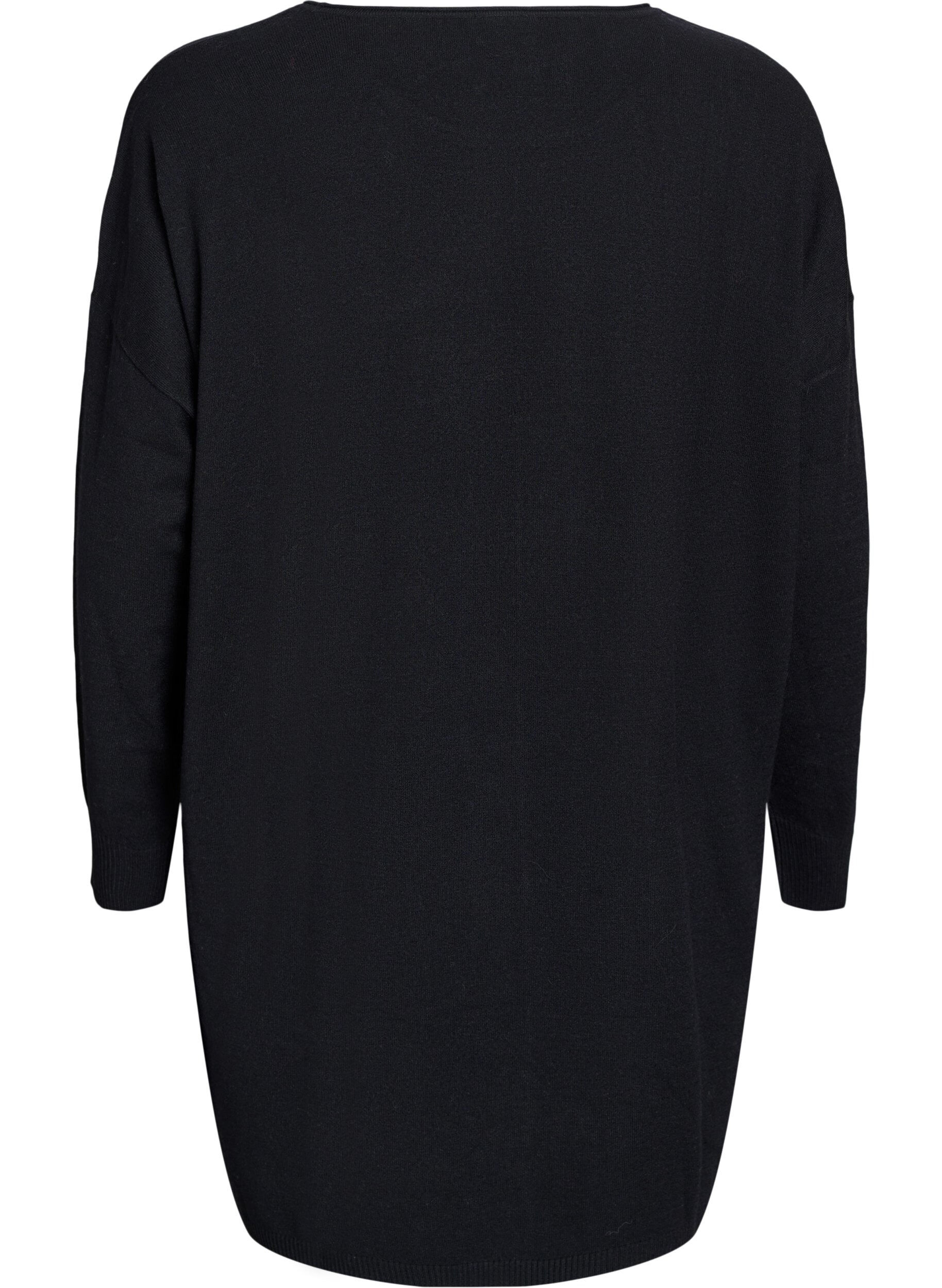 Zizzifashion Short knit dress with centre seam and pockets, Black, Packshot image number 1