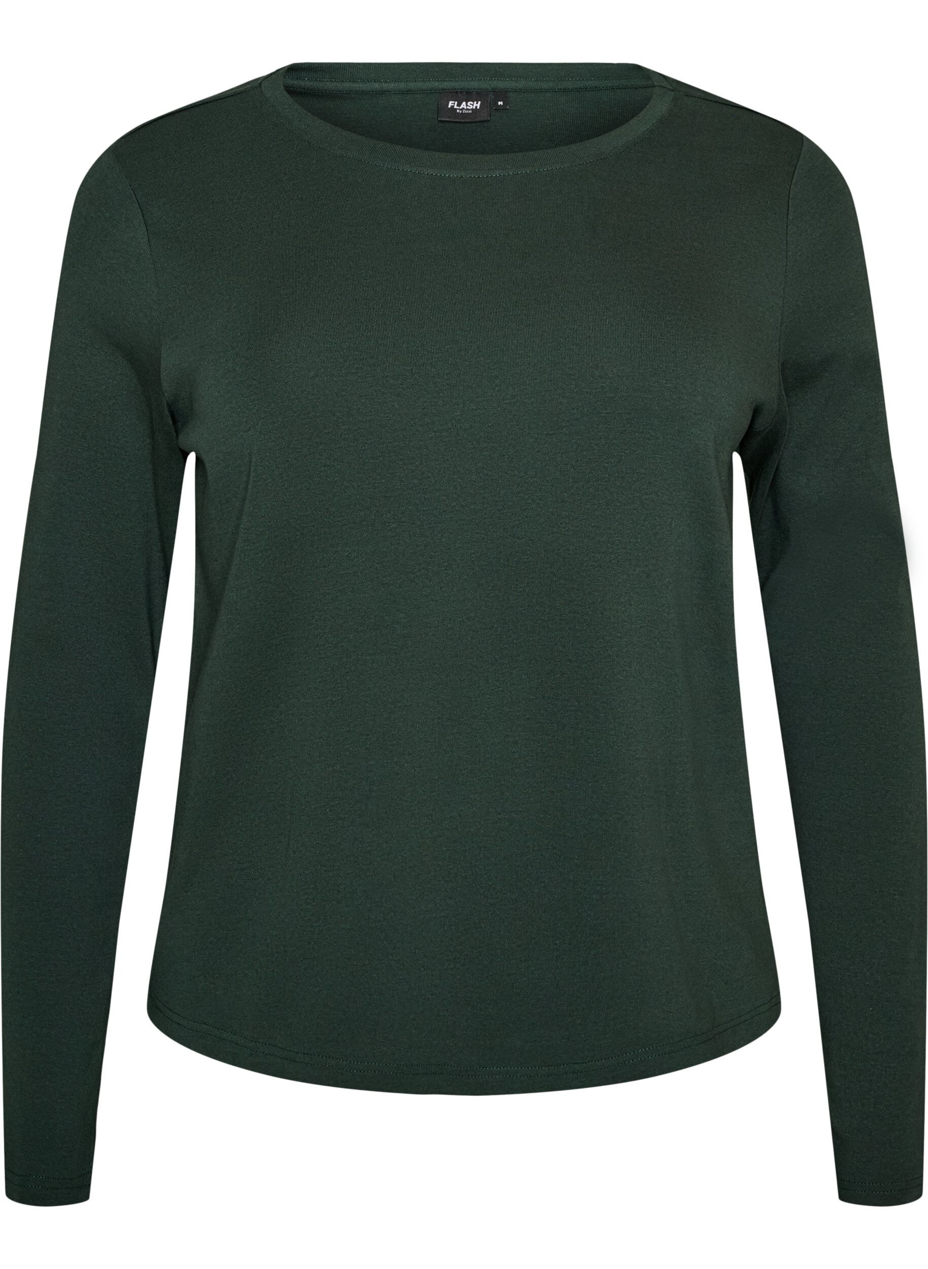 ZizzifashionLong-sleeved basic T-shirt with round neck, Green, Packshot image number 0