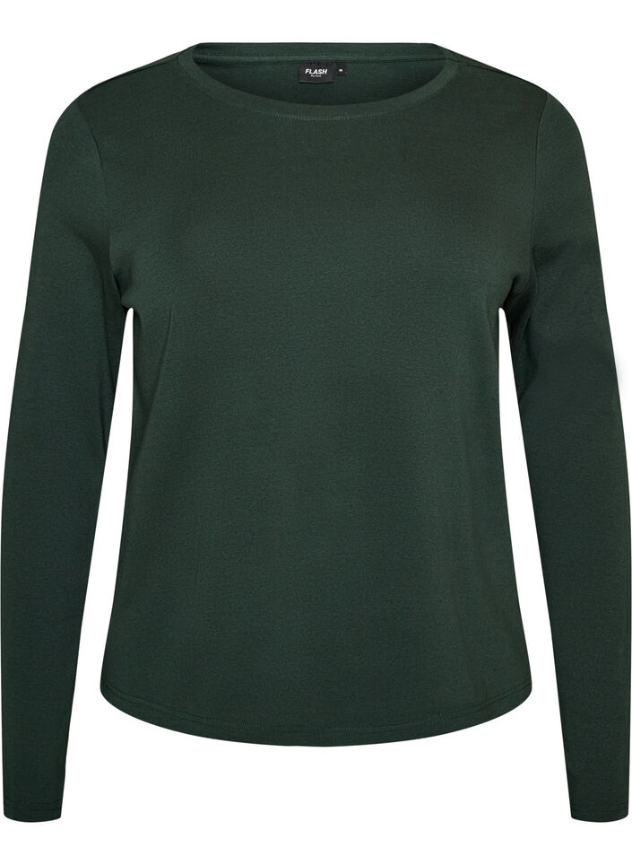 Long-sleeved basic T-shirt with round neck, Green, Packshot image number 0