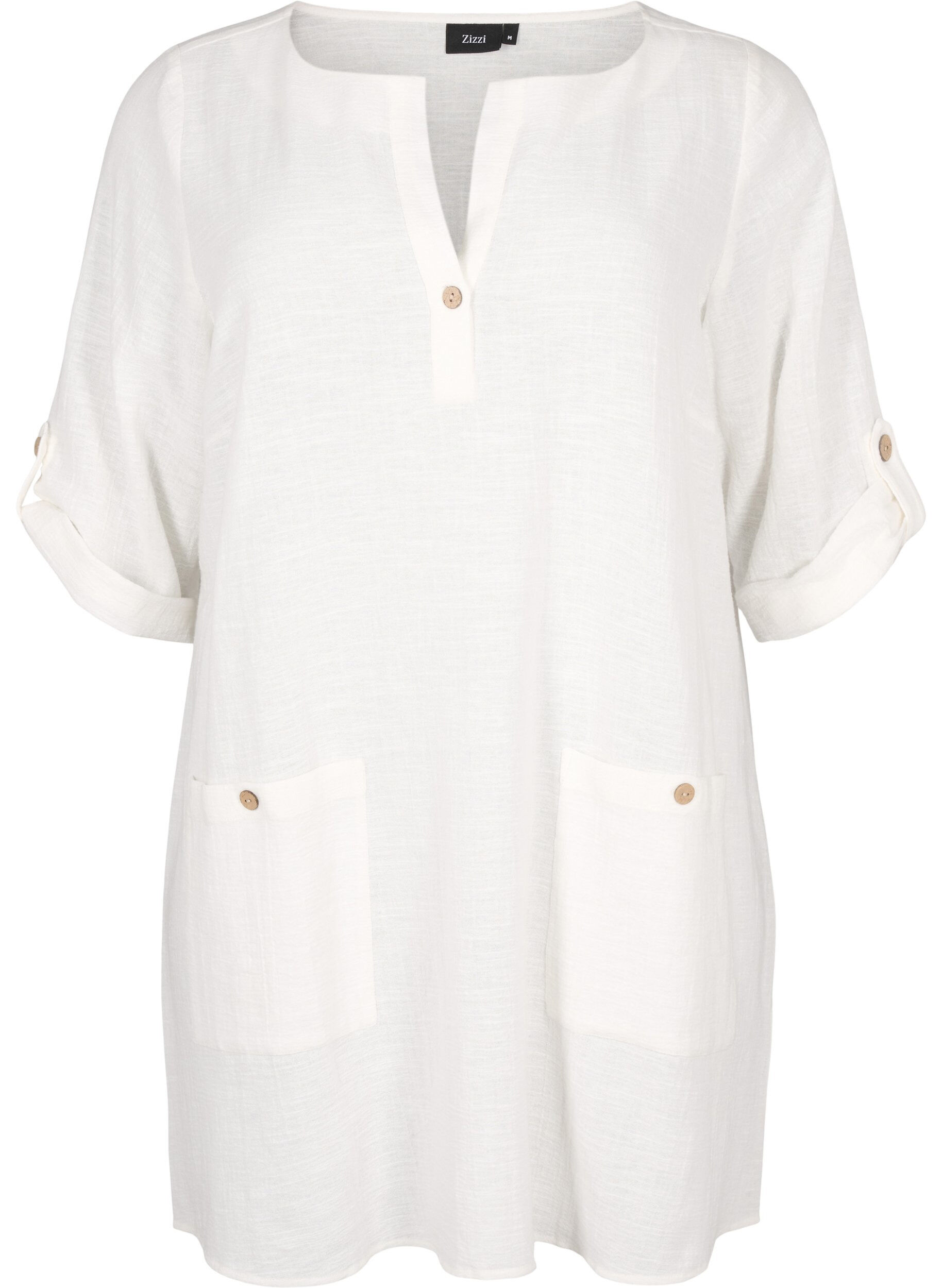 Zizzifashion 3/4 sleeve cotton blend tunic with linen, Off-White, Packshot image number 0