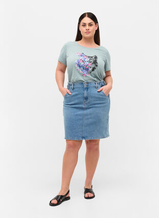 Short sleeve cotton t-shirt with print, Silver Blue Wolf, Model image number 2