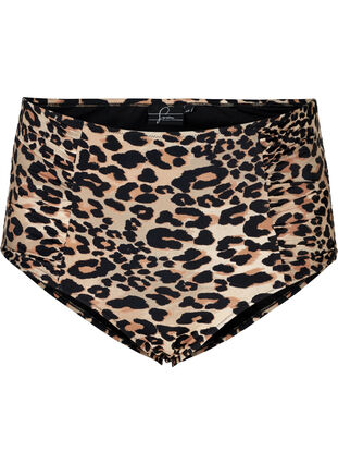 High-waisted bikini bottoms with floral print, Leopard Print, Packshot image number 0