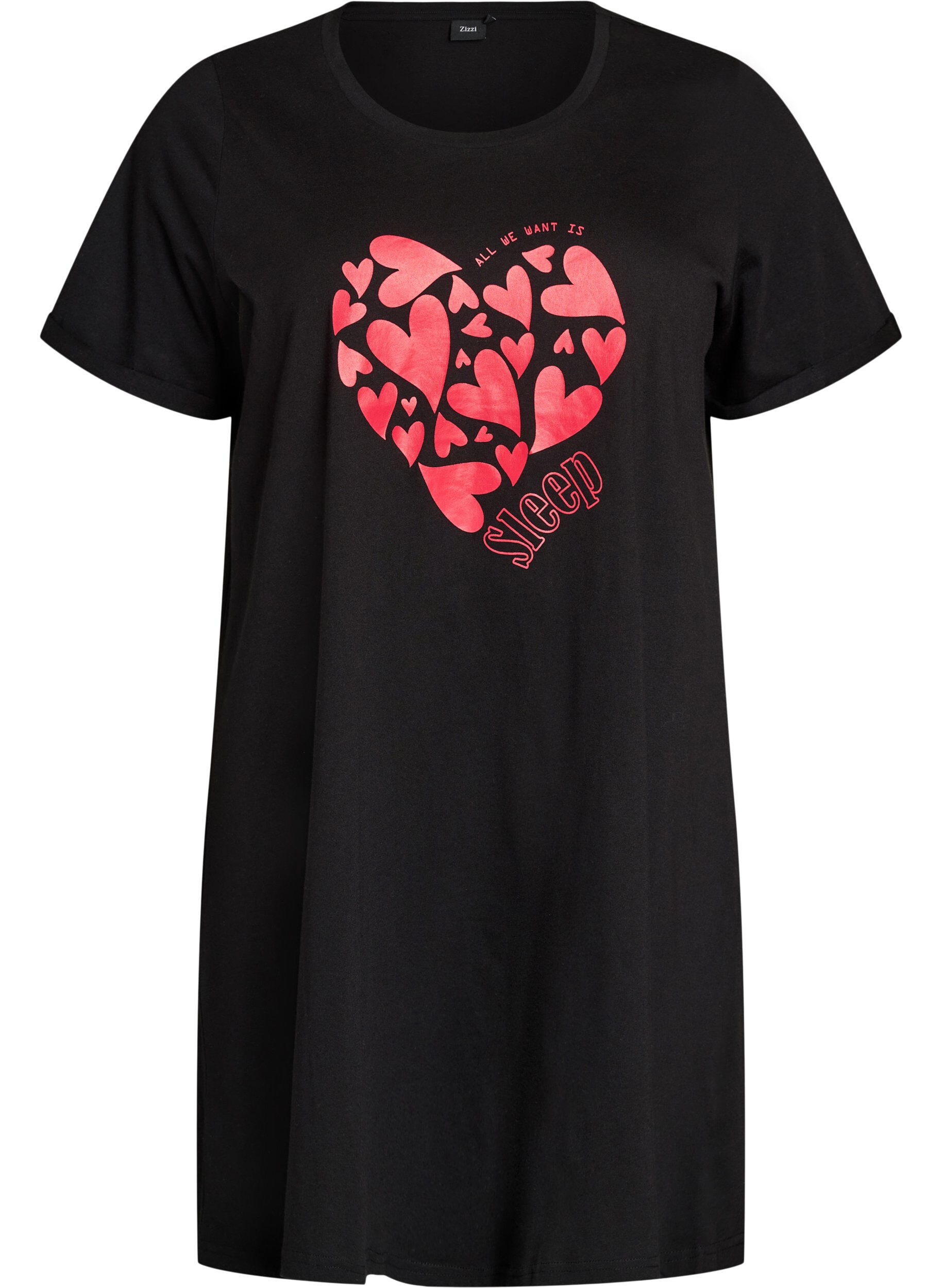 ZizzifashionShort-sleeved nightgown in organic cotton, Black, Packshot image number 0