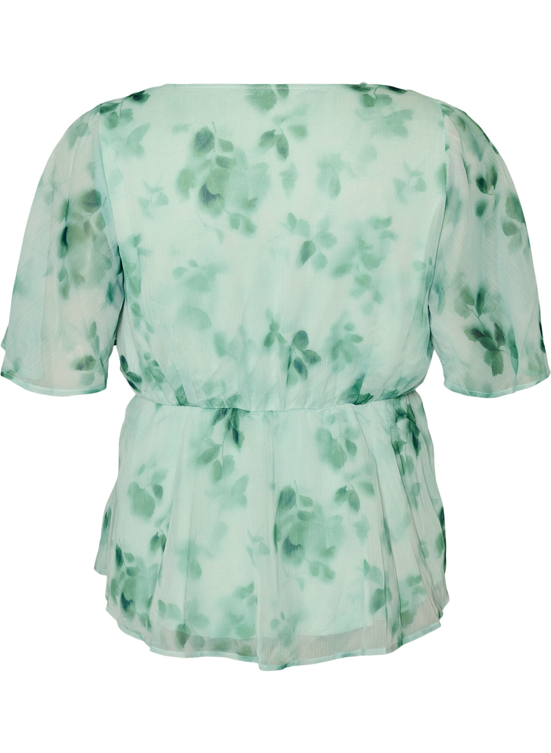Zizzifashion Floral chiffon blouse with short sleeves, Green, Packshot image number 1