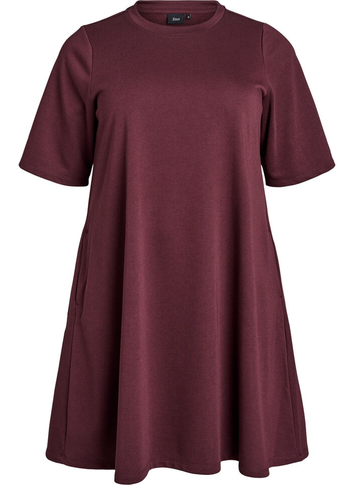 Knee-length jersey dress with pockets and A-line shape, Dark Bordeaux, Packshot image number 0