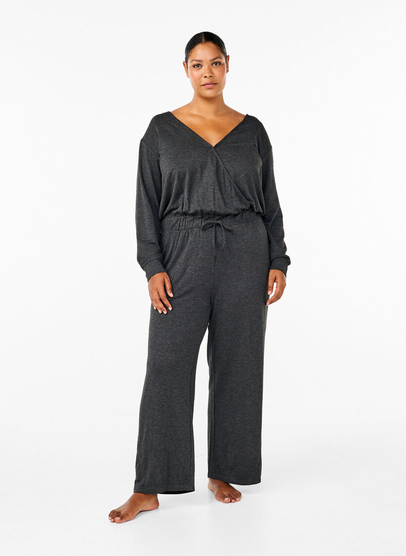 Jumpsuit with wrap and ties, Dark Grey Melange, Model image number 0