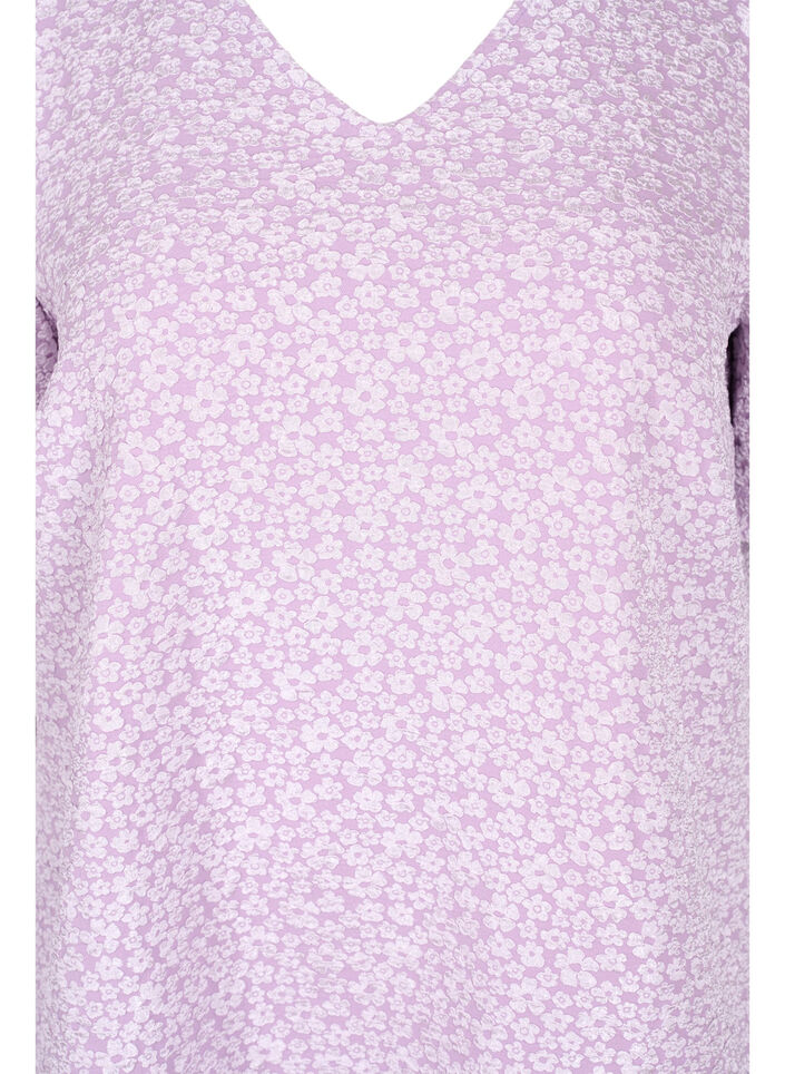 Short-sleeved v-neck dress with floral texture, Regal Orchid , Packshot image number 2