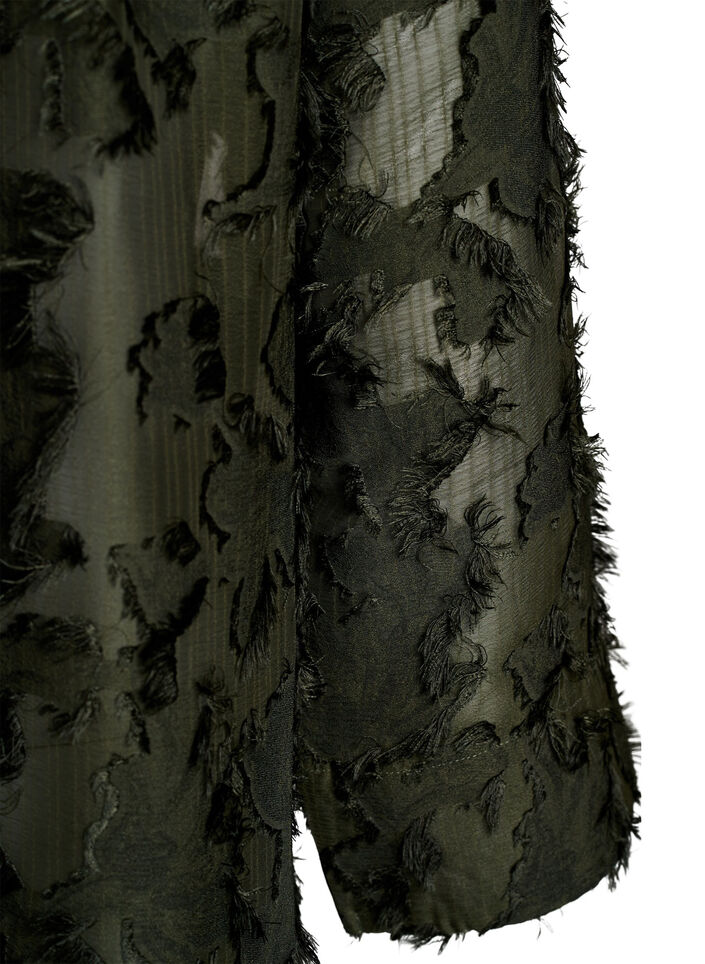 Dress with fringed threads and texture, Green, Packshot image number 3