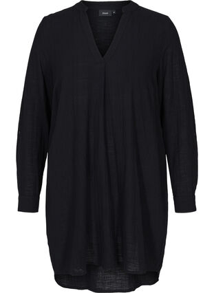 Cotton tunic with a v-neck, Black, Packshot image number 0