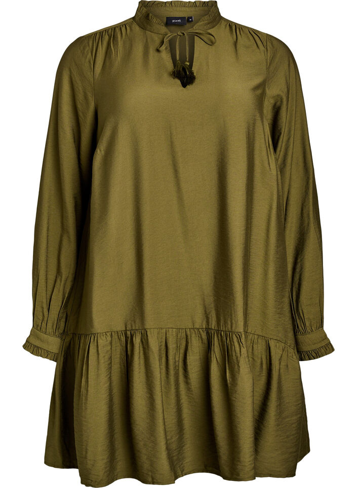 Short A-line dress with ruffles, Green, Packshot image number 0