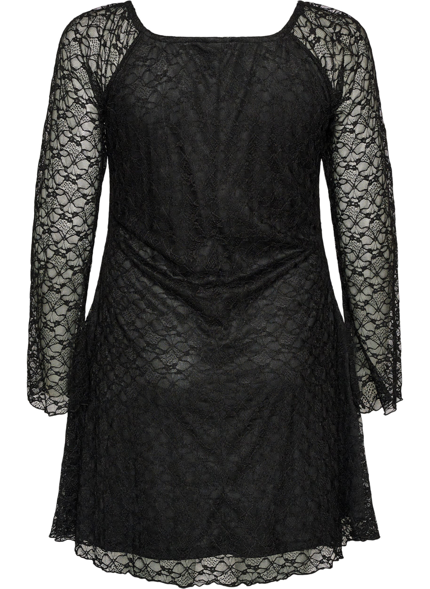 ZizzifashionLace dress with trumpet sleeves and an A-line shape, Black, Packshot image number 1